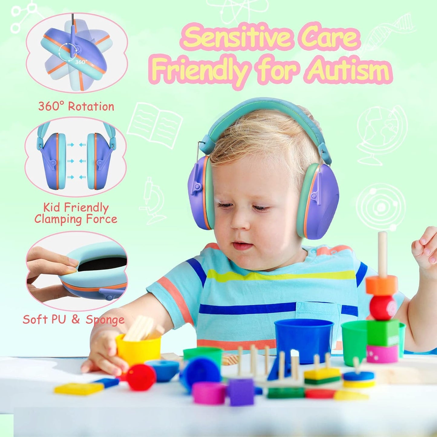 Onhear Kids Noise Cancelling Headphones NRR 26dB Kids Ear Protection Earmuffs for Autism Toddler Children Noise Cancelling Sound Proof Earmuffs/Headphones for Concerts Air Shows Fireworks