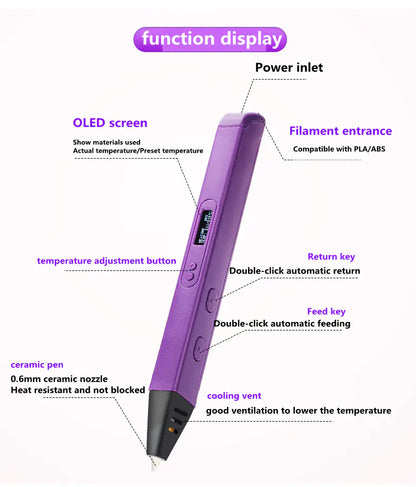 3D Pen Professional Set with OLED Screen and USB Accessories
