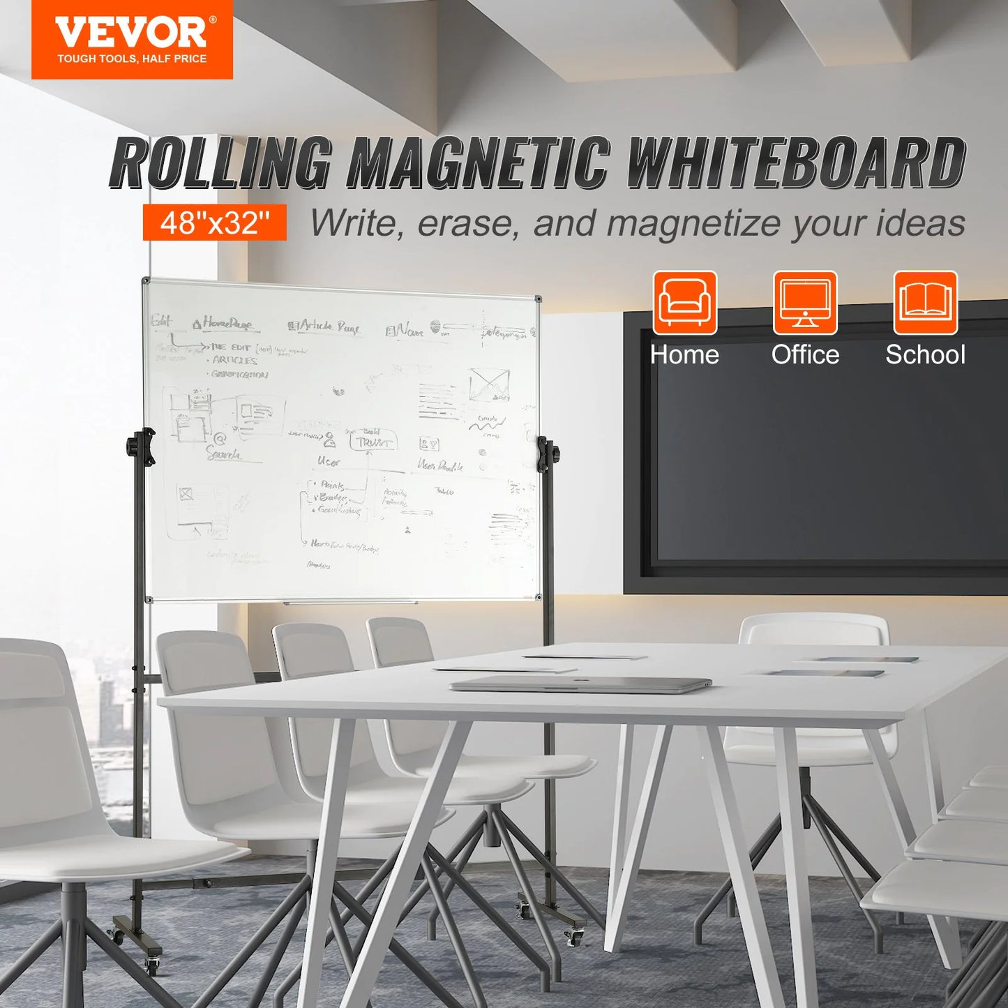Rolling Double-Sided Magnetic Whiteboard