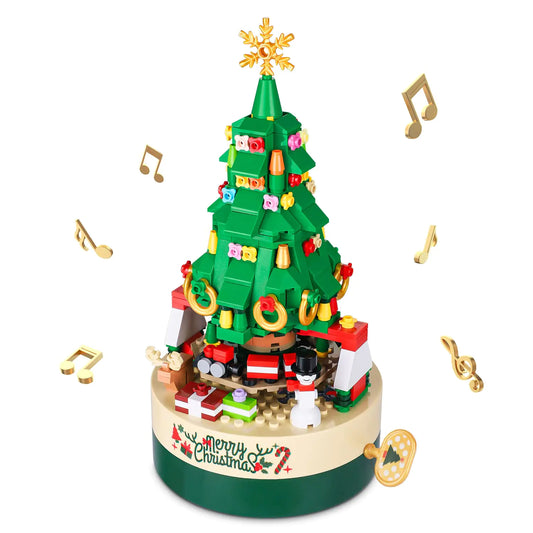 AOKESI Christmas Tree Building Kits for Kids & Families - Christmas Building Bricks Music Box Creative Xmas Building Toys for Boys & Girls and Adults (373 Pcs)